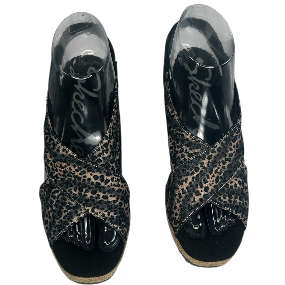 Skechers Cali Club X Ray Tan Black Wedge Sandal Leopard Metallic Shoes 7.5 Comfy